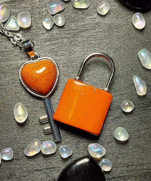 SALE: Crystal Lock & Key Pendant Set